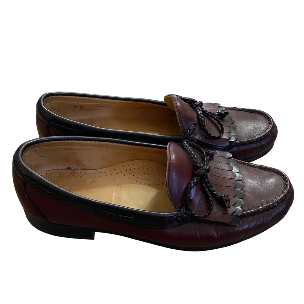 Allen Edmonds WOODSTOCK Loafers Leather Braided Tie Burgundy Mens 9‎ B